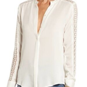 MICHAEL KORS • Cream/Ecru Lace Trim Long-Sleeve Button-Down Shirt Blouse, M